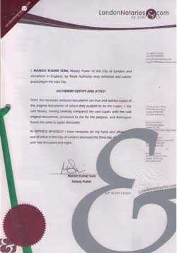 中國駐英國領(lǐng)事館認(rèn)證樣本